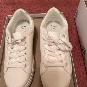 a new day White Sneakers with Rhinestone Heel Detail